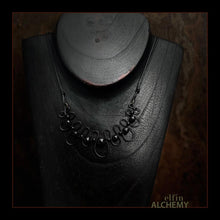 Load image into Gallery viewer, elfin alchemy sculptural squiggle necklace with black onyx and agate gemstone beads handcrafted in Lancashire
