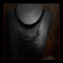 Load image into Gallery viewer, elfin alchemy sculptural squiggle necklace with black onyx and agate gemstone beads handcrafted in Lancashire