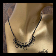 Load image into Gallery viewer, elfin alchemy sculptural squiggle necklace with black onyx and agate gemstone beads handcrafted in Lancashire
