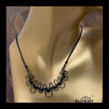 Load image into Gallery viewer, elfin alchemy sculptural squiggle necklace with black onyx and agate gemstone beads handcrafted in Lancashire