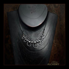 Load image into Gallery viewer, elfin alchemy sculptural squiggle necklace with metallic grey Hematine gemstone beads handcrafted in Lancashire