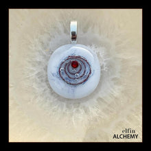 Load image into Gallery viewer, zodiac Capricorn elfin alchemy cosmic spiral white fused glass pendant with a siam Swarovski crystal