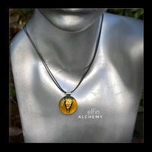 Load image into Gallery viewer, elfin alchemy gold zing sparkles fused glass pendant, abstract glass alchemy, handmade in Lancashire, England