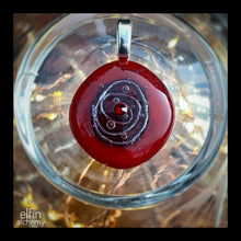 Load image into Gallery viewer, elfin alchemy cosmic spiral red fused glass pendant with Swarovski crystal handcrafted in Lancashire