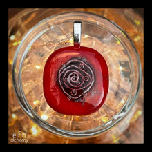 Load image into Gallery viewer, elfin alchemy cosmic spiral red fused glass pendant handcrafted in Lancashire