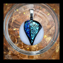 Load image into Gallery viewer, elfin alchemy turquoise zing sparkles fused glass pendant, abstract glass alchemy, handmade in Lancashire, England