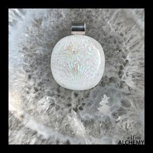 Load image into Gallery viewer, elfin alchemy unique medium white sparkles glass pendant with sterling silver bail handcrafted for you in Lancashire