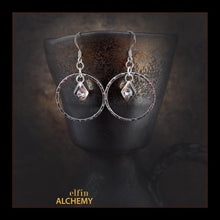 Load image into Gallery viewer, elfin alchemy silver colour hoop Swarovski charm earrings with stunning sparkles, handmade in Lancashire, England
