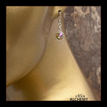 Load image into Gallery viewer, elfin alchemy stunning sculptural spiral sterling silver earrings with light golden Swarovski crystals, a design inspired by the magical art of our ancient ancestors