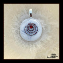 Load image into Gallery viewer, zodiac Capricorn elfin alchemy cosmic spiral white fused glass pendant with a siam Swarovski crystal
