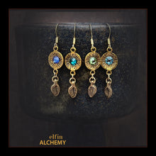Load image into Gallery viewer, zodiac birthstone Swarovski crystal earrings in gold tone plated metal handmade by elfin alchemy in Lancashire
