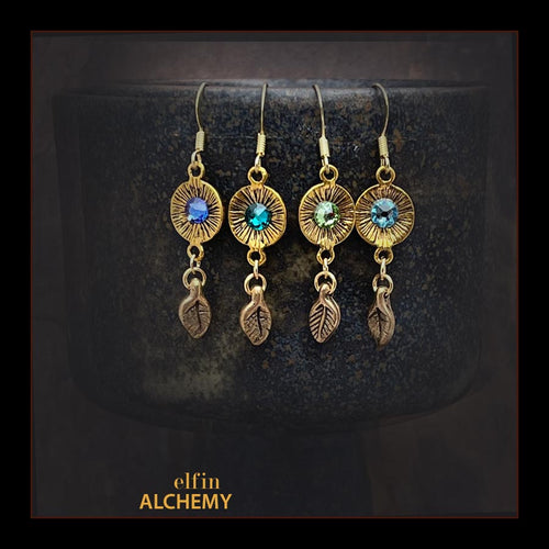 zodiac birthstone Swarovski crystal earrings in gold tone plated metal handmade by elfin alchemy in Lancashire
