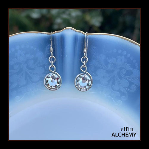 zodiac Aries birthstone elfin alchemy spiral earrings with a crystal colour Swarovski crystal, handcrafted in Lancashire