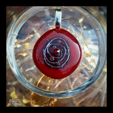 Load image into Gallery viewer, elfin alchemy cosmic spiral red fused glass pendant with Swarovski crystal handcrafted in Lancashire
