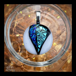 elfin alchemy turquoise zing sparkles fused glass pendant, abstract glass alchemy, handmade in Lancashire, England