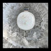 Load image into Gallery viewer, elfin alchemy unique medium white sparkles glass pendant with sterling silver bail handcrafted for you in Lancashire
