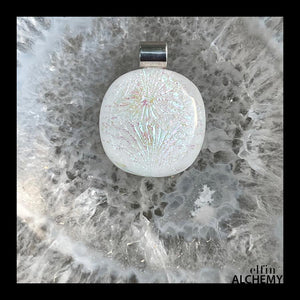 elfin alchemy unique medium white sparkles glass pendant with sterling silver bail handcrafted for you in Lancashire